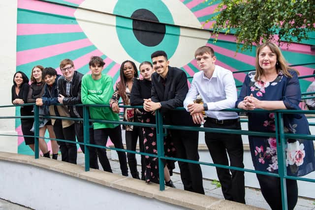 Natalie Baker-Swift with the Commissioner and the young people who took part in the videos