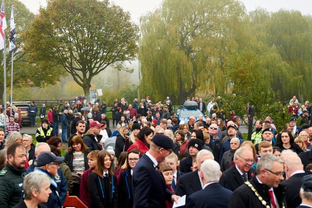 Residents gathered around the cenotaph, Church Warsop.