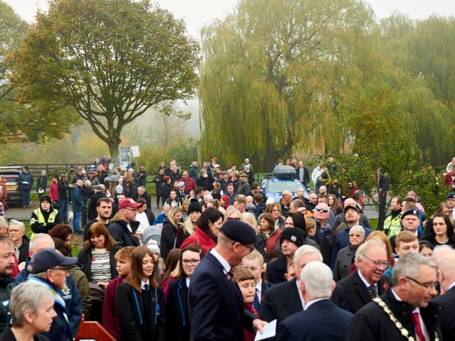 Residents gathered around the cenotaph, Church Warsop.