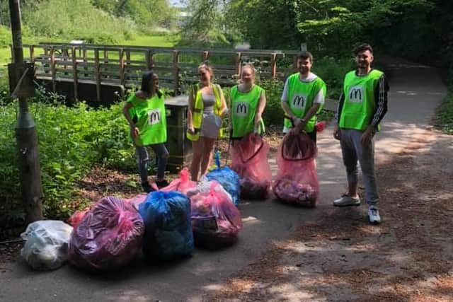 The litter pickers at work at the Quarry Lane Nature Reserve in Mansfield.