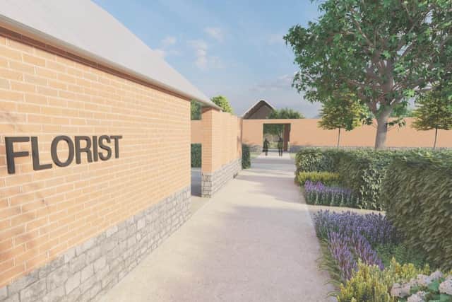 The plans include a cafe, flower garden, hall of light and parkland.
