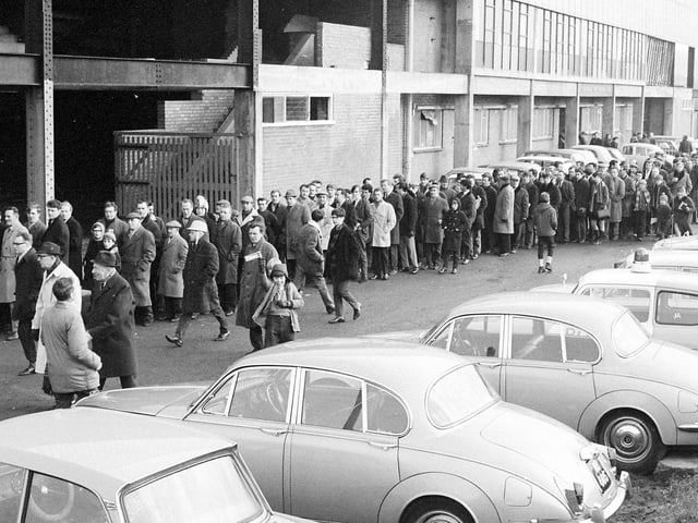 Mansfield Town fans queue for tickets to a big game in 1969.