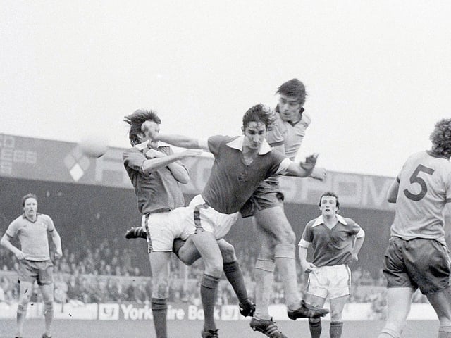 Ernie Moss goes up for a header against Walsall in 1978. Ernie won promotion with Mansfield in the 1976–77 season. After playing for Stags in their first ever season in the Second Division, he returned to the third tier with Chesterfield in January 1979.