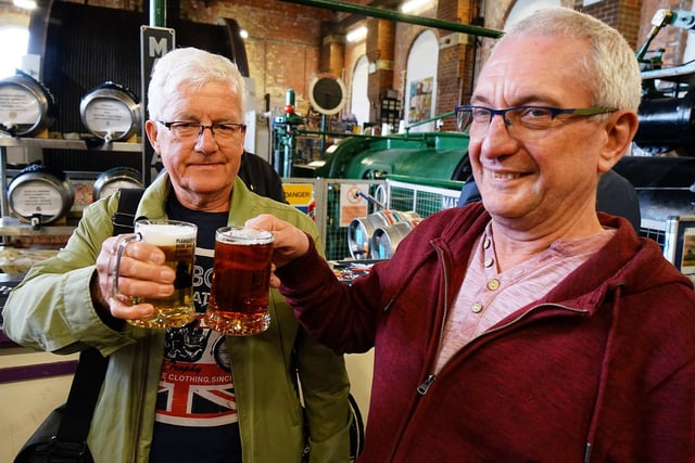 Beer drinkers Ivan Marlow and Rob Reader enjoying the festivities at Pleasley beer festival.