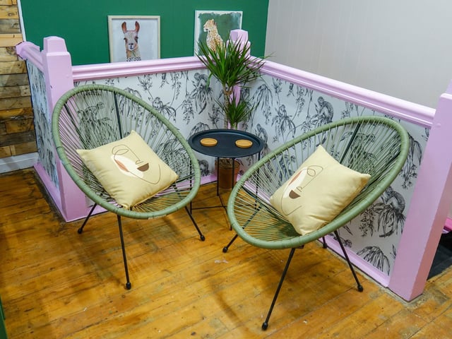 Art is a popular theme throughout, whether it be patterns on pillows or pieces on the walls.