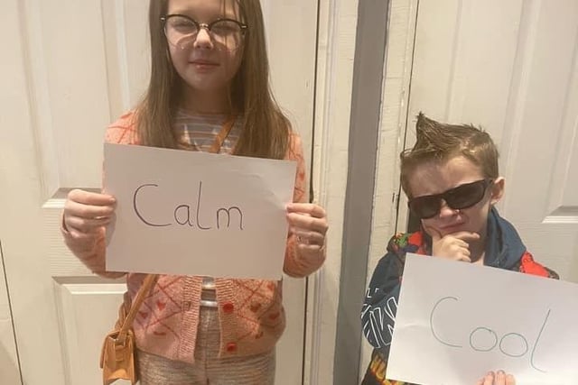 Lola and Harry, age 10 and 6, from Sutton in Ashfield. They dressed up as Calm and Cool, words given to them.