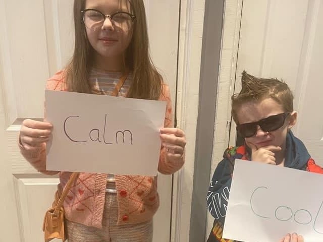 Lola and Harry, age 10 and 6, from Sutton in Ashfield. They dressed up as Calm and Cool, words given to them.