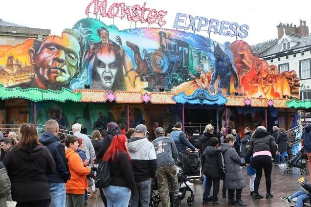 Crowds line up for a go on the ghost train in Mansfield Market Place