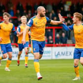 John-Joe  O'Toole celebrates his goal with Stephen Quinn at Stevenage. Photo by Chris Holloway/The Bigger Picture.media