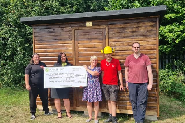 Vision West Nottinghamshire College bench joinery students and work placement team have created a shed for the Ashfield Voluntary Action's allotment and Mansfield Building Society provided the funding.