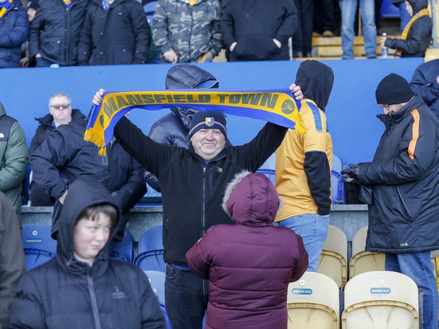 Stags fans watch the Sky Bet League 2 match against Crewe Alexandra at the One Call Stadium.