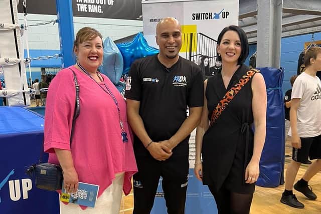 The new hub has won the support of the police. Here, Marcellus Baz is with Caroline Henry (left), the county's police and crime commissioner, and Natalie Baker Swift, head of the Nottinghamshire Violence Reduction Unit, at the launch event.
