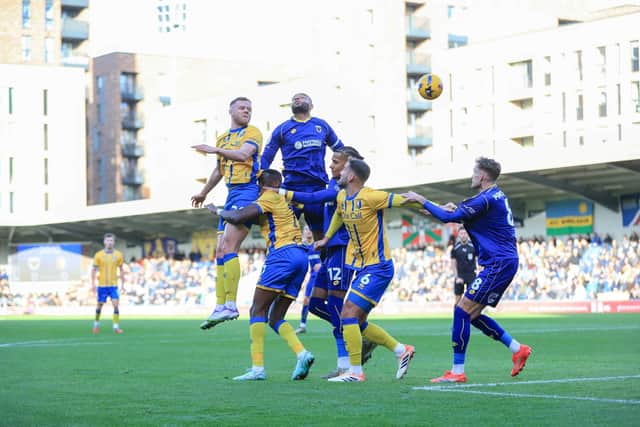 Action during the Sky Bet League 2 match against AFC Wimbledon at Cherry Red Records Stadium, 13 December 2025 Photo Chris Holloway / The Bigger Picture.media