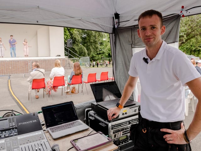 Behind the scenes at the party in the park.