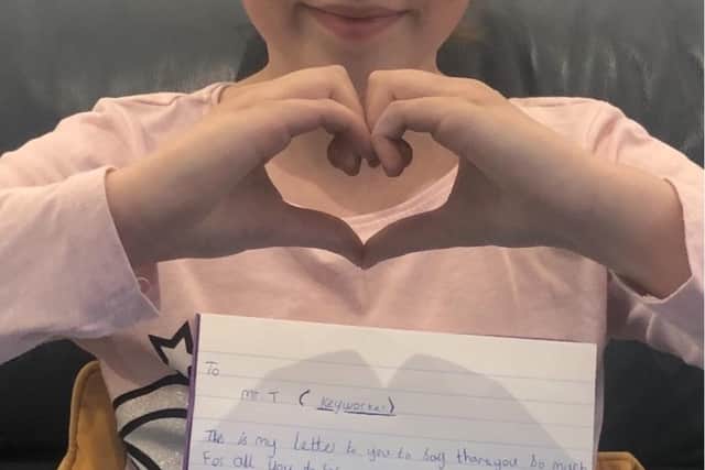 Macie Scarborough wrote a letter thanking her teacher.