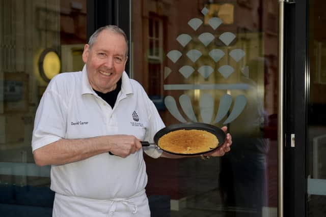 David Carter, Associate Tutor at the School of Artisan Food, Welbeck with his perfect pancake.