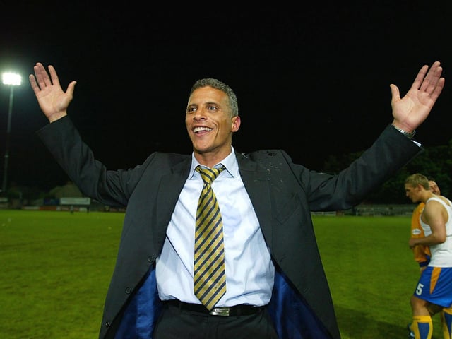 Manager Keith Curle enjoys the moment with the fans.