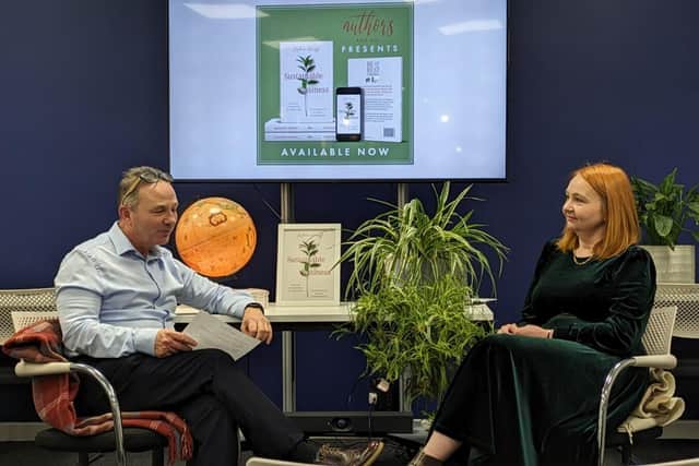 David Smith interviewing Sophie Wragg at the launch of her book Sustainable Business