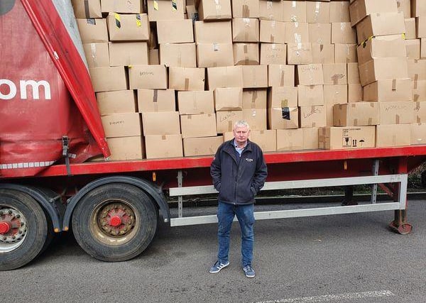 Alan Taylor MD of Taylor's Transport at Huthwaite stands by one of the trucks loaded to the brim with  humanitarian aid bound for Poland to be delivered ti help the Ukrainian people. It started with the free donation of one truck, since then half a dozen trucks have been loaded up and sent on the 1300 mile journey. Ashfield MP Lee Anderson this week praised Mr Taylor saying "What a man.. Big thanks to Alan Taylor, his family and all the volunteers who have once again turned out to send vital supplies to Poland.
I think Alan deserves a mention in Parliament. Don't you?"