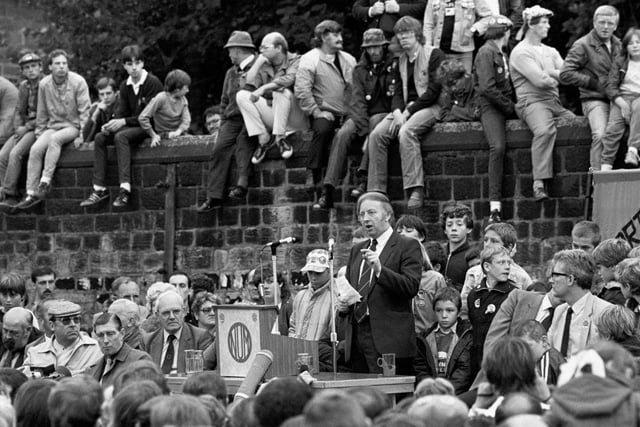 Arthur Scargill speaking at a miners’ rally in Barnsley in September 1984. The dispute had started in Yorkshire in March of that year and within days half the country’s mineworkers had walked out in protest over pit closures.