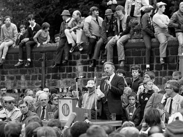 Arthur Scargill speaking at a miners’ rally in Barnsley in September 1984. The dispute had started in Yorkshire in March of that year and within days half the country’s mineworkers had walked out in protest over pit closures.