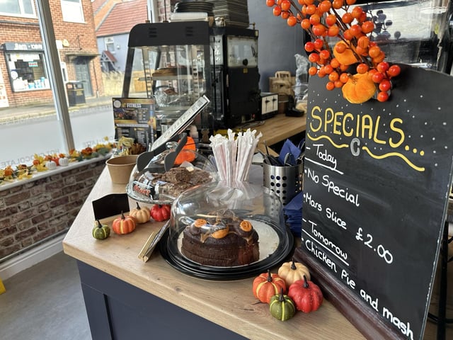 Daily specials are displayed at the front, along with tempting sweet treats.