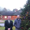 Manager Andrew Smith and two members of his team at Sherwood Forest Crematorium by the memorial Christmas tree.