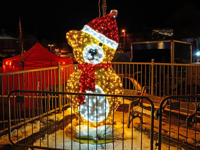 A Christmas bear is one of the light displays on show in the town this year.