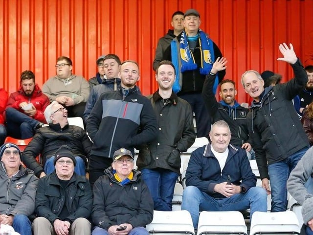 Stags fans enjoy a 2-1 win at Stevenage in 2021.