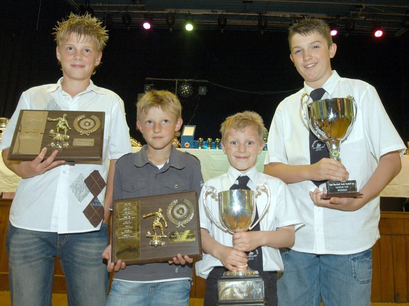 Captains of trophy winning teams pictured at the Mansfield Field Youth League presentation held at The Festival Hall Kirkby in 2007. Pictured from the left are; Blake Vincent, Oliver Rathbone, Owen Clarke and Scott Helmkay.