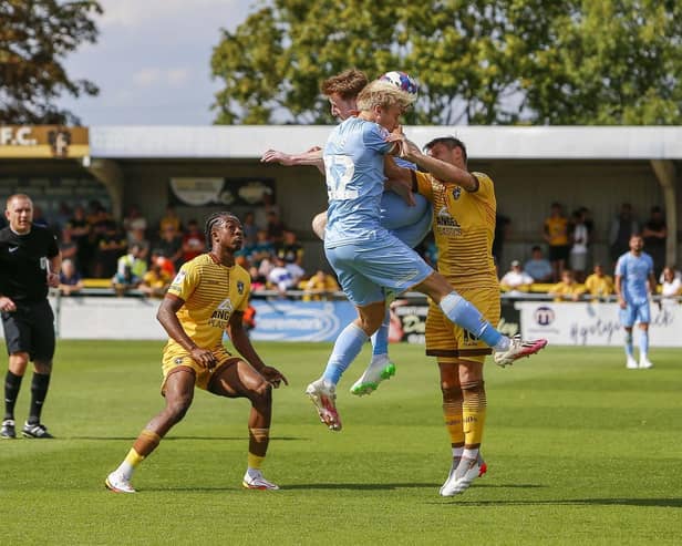 Action from Mansfield Town's  Sky Bet League 2 match against Sutton Utd FC at the VBS Community Stadium. Photo Chris Holloway / The Bigger Picture.media