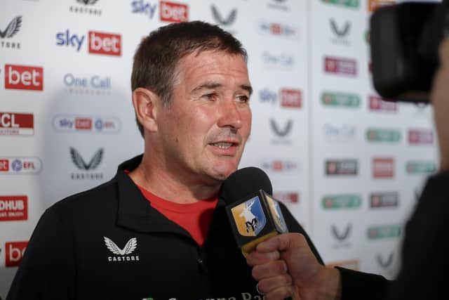 Mansfield Town manager Nigel Clough post match interview..  
Photo credit: Chris & Jeanette Holloway / The Bigger Picture.media