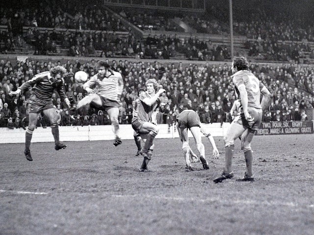 Defender Kevin Bird is pictured challenging for the ball against Exeter in 1979. He would go on to play 450 times for Mansfield over 11 very memorable seasons.