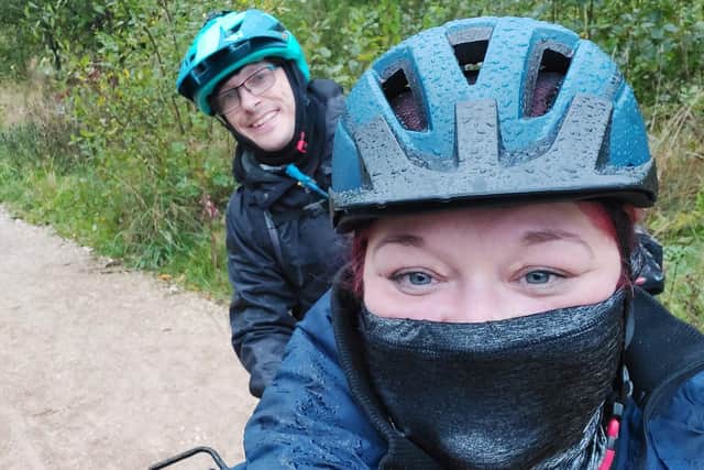 Sarah Louise Jeffcoat and her partner Michael Goddard on the bike ride