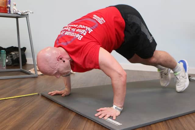 Sam Radford spent five hours and twenty-two minutes doing burpees at the gym. He raised more than £600.