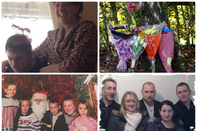 TL: Ricky and his mum. BL/BR: Ricky and his siblings Steven, Emma, Ross and Jodie.