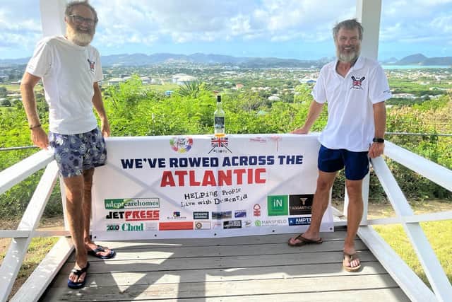 Brothers-in-law George Nelson and Russell Davis rowed 3,500 nautical miles across the Atlantic Ocean