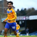 Jamie Reid of Mansfield Town celebrating his teams first goal during the Sky Bet League Two match between Southend United and Mansfield Town at Roots Hall on January 23, 2021 in Southend, England. (Photo by Jacques Feeney/Getty Images)