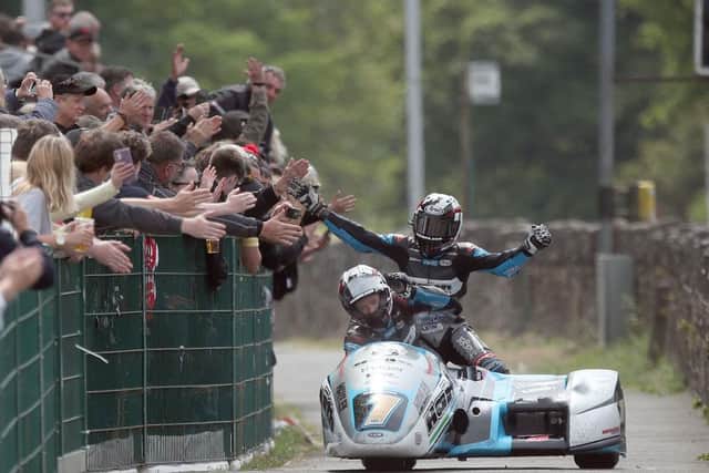 The Birchalls celebrate another TT win.