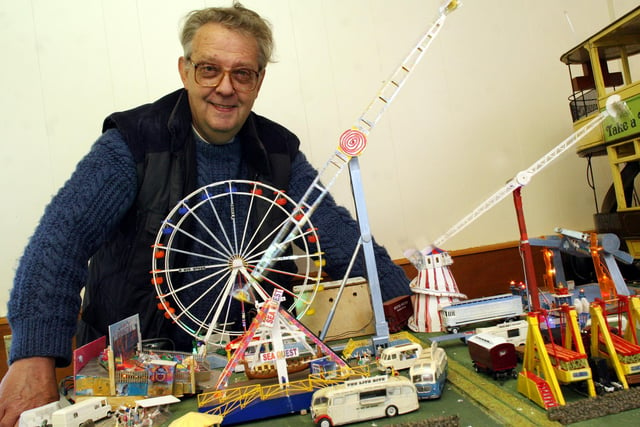 Jeff Priestley of Bradford with his 4 millimetre model of a fairground at the Models Exhibition, Crich Tramway Museum in 2007