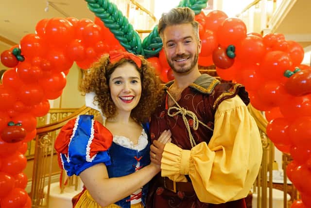 Emilie du Leslay pictured as Snow White, along with and Joseph Dockree at the launch of last year's panto.