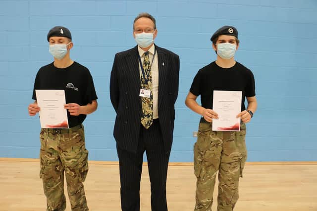 Kiril (left) and Josh (right) with principal Andrew Cropley