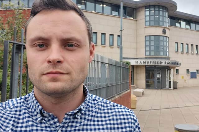 Mansfield MP, Ben Bradley, outside Mansfield Police Station