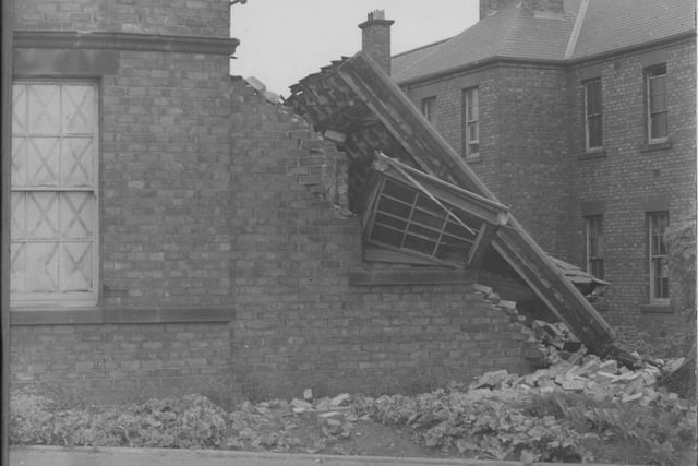 A side view of the collapsed roof at Howbeck Hospital after raids on July 7 and July 8 in 1942. Photo: Hartlepool Museum Service.