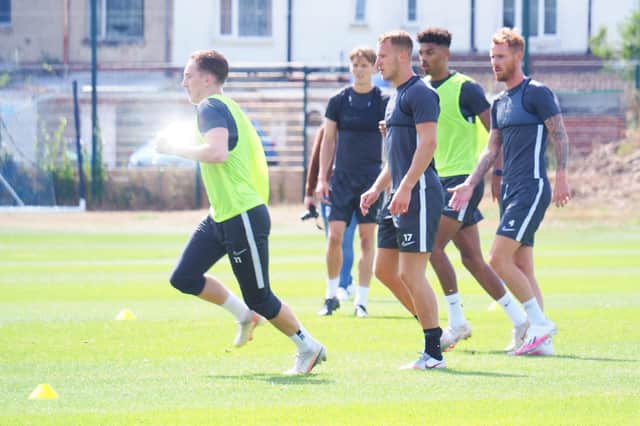 Pompey players training at Roko training grounds, Portsmouth on 3 August 2020.

Pictured: Pompey players at Roko training ground.

Picture: Habibur Rahman