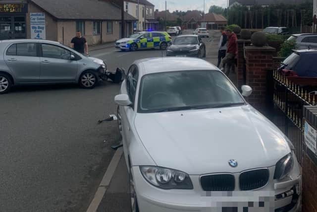 Police attend the latest crash on Dalestorth Road, last Sunday, which seriously damaged the BMW belonging to Brad Waterhouse's mum.