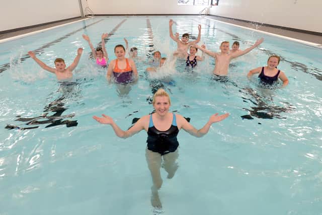 Rebecca Adlington in the pool with youngsters from the Ollerton and Boughton Junior Town Council group.