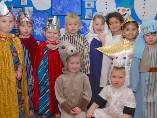Selston's Holly Hill Primary School nativity. Children from the Foundation unit preparing for their performance.