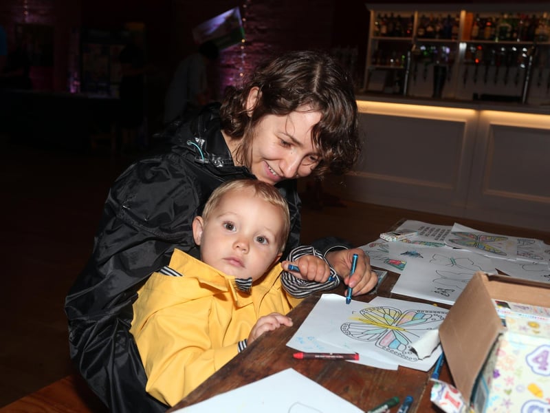 Katherine Watkinson and her son Russell were colouring in butterflies.