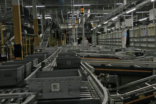 One of the many conveyors transporting thousands of amazon items through Amazon's Sutton Fulfilment Centre. Picture: Rebecca Havercroft/nationalworld.com